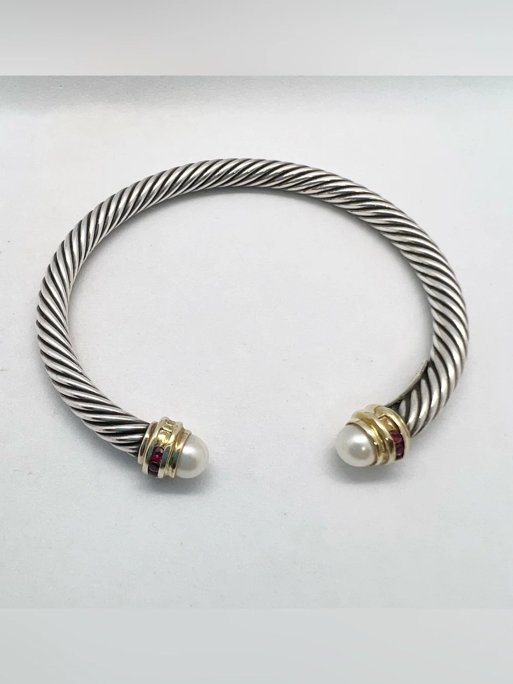 David Yurman 5mm Pearl Bracelet With Ruby And Gold - Picture 10 of 11